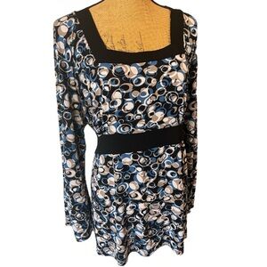 Dressbarn Blue and Gray Patterned Stretch Tunic Top Office Size 3X